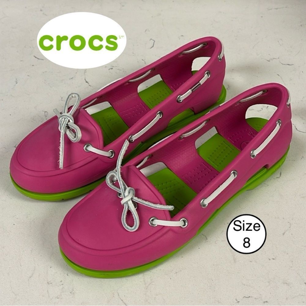 Crocs Beach Line Slip-On Boat Shoes Pink and Green Size 8